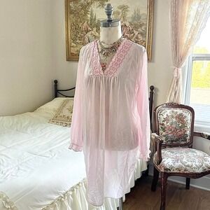 pink embroidered nightgown  80s sears pink nightgown size medium
